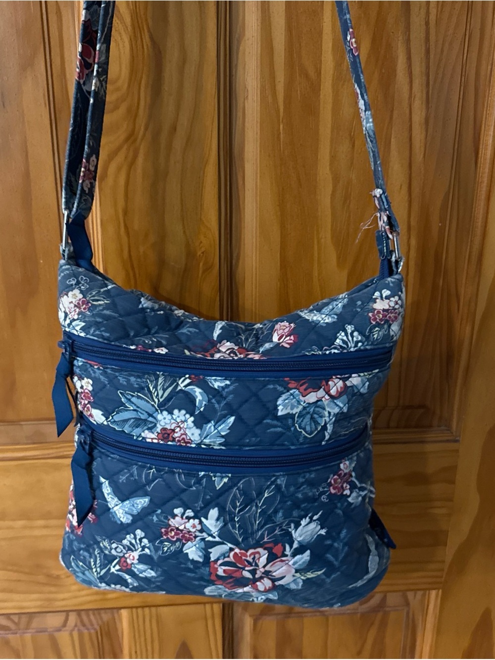Vera Bradley Quilted Floral Shoulder Bag in Navy Blue
